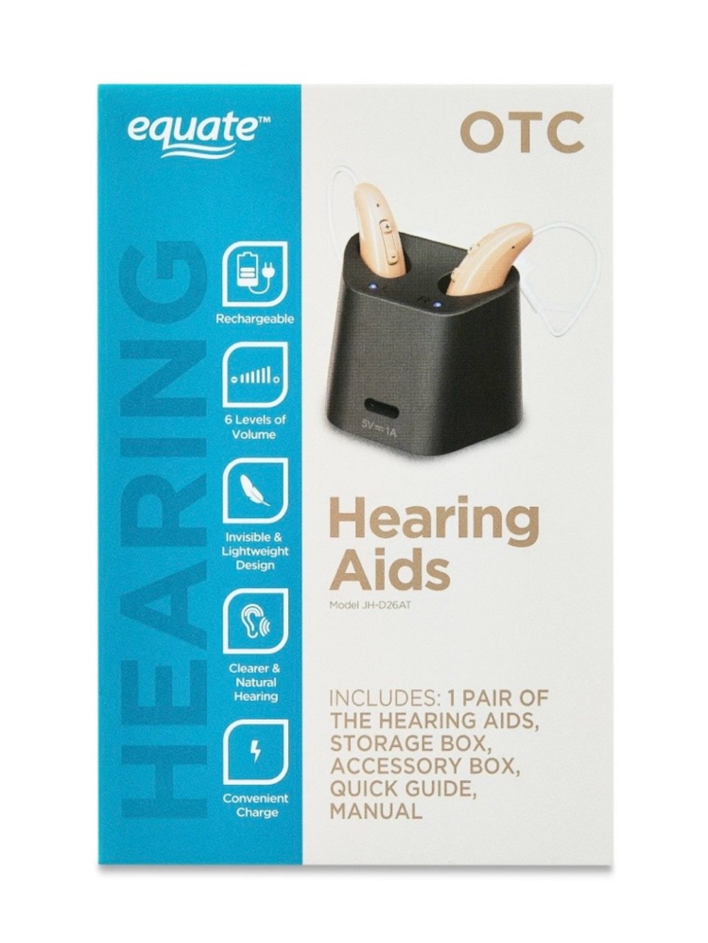 Equate OTC Hearing Aids - Beige with Black Charger
